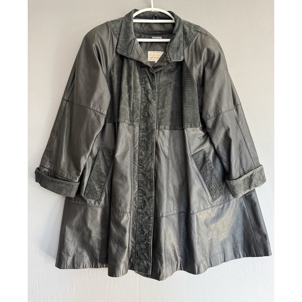 Vintage Romans Black Leather Coat Womens Large Removable Thinsulate Lining Y2K